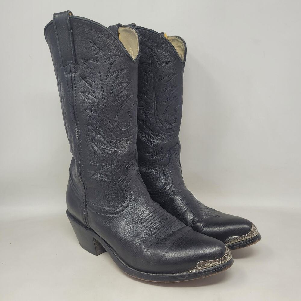 Vintage Durango Boots 6.5M Black Leather Western Cowboy Cowgirl Rodeo Toe Caps